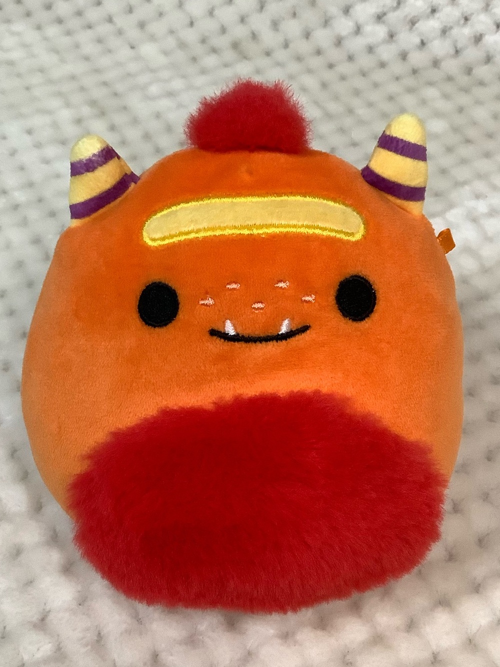 Squishmallow Ernest the Orange Monster Plush Red Fluffy Belly Yellow Accents